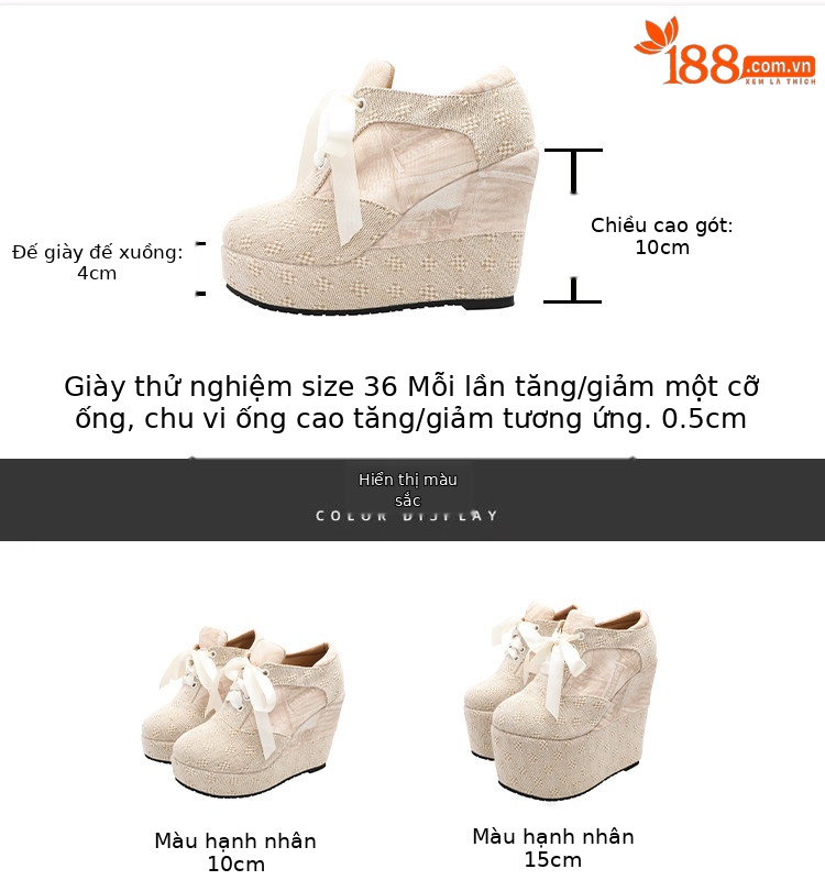 Giày cao gót nữ đế xuồng platform buộc dây, gót 15 cm — Mơ 10cm, Mơ 15cm chi tiết 24