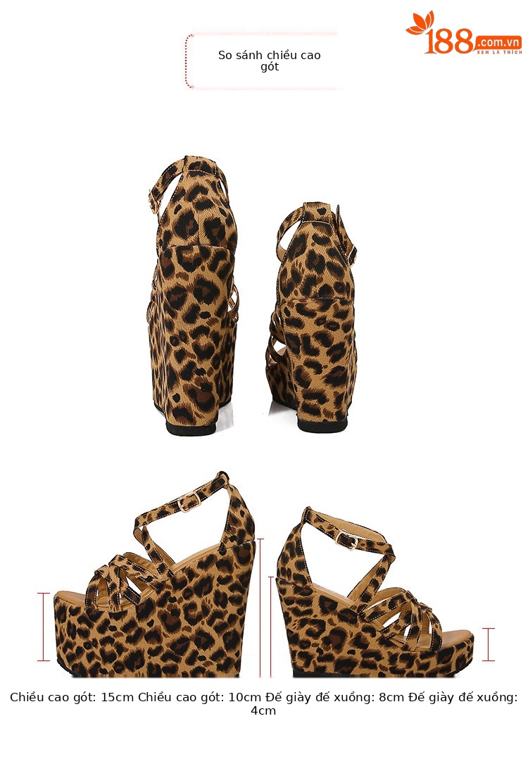 Sandal nữ đế xuồng cao gót hở mũi họa tiết da báo — Đen 10cm, Đen 15cm chi tiết 21