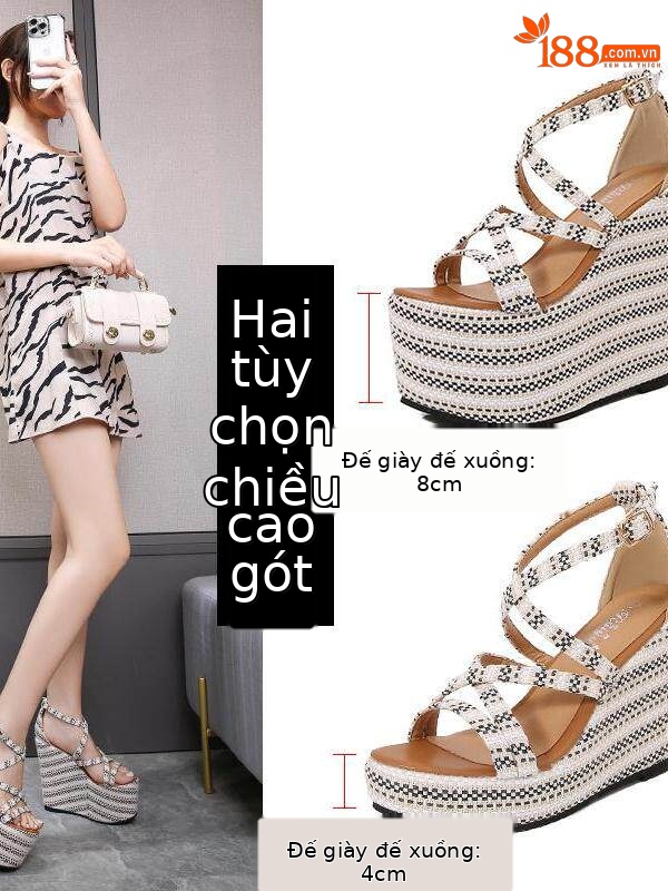 Sandal đế xuồng cao gót nữ hở mũi quai chéo, gót 10-15cm — Đen trắng 10cm, Đen trắng 15cm