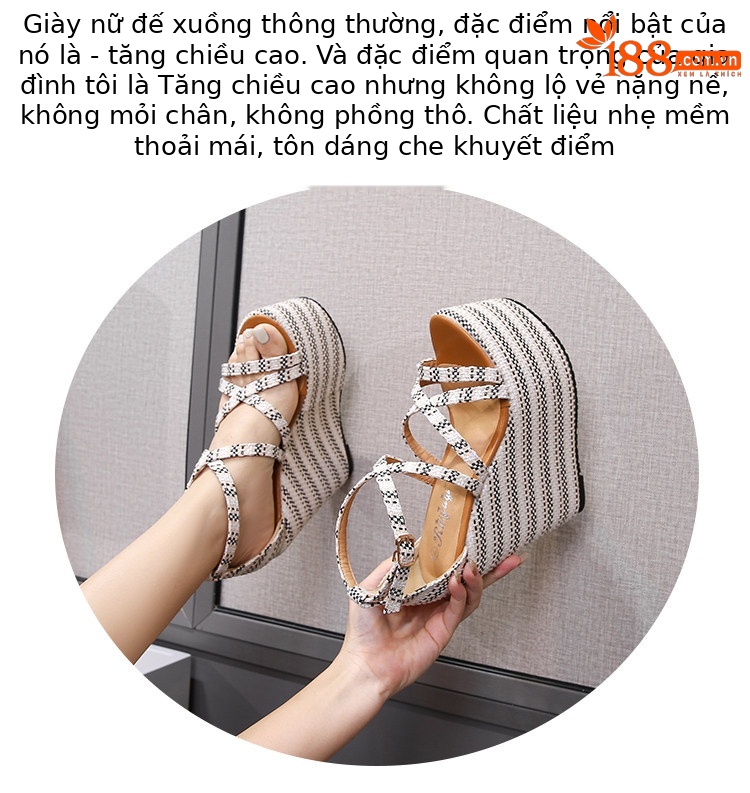 Sandal đế xuồng cao gót nữ hở mũi quai chéo, gót 10-15cm — Đen trắng 10cm, Đen trắng 15cm chi tiết 19
