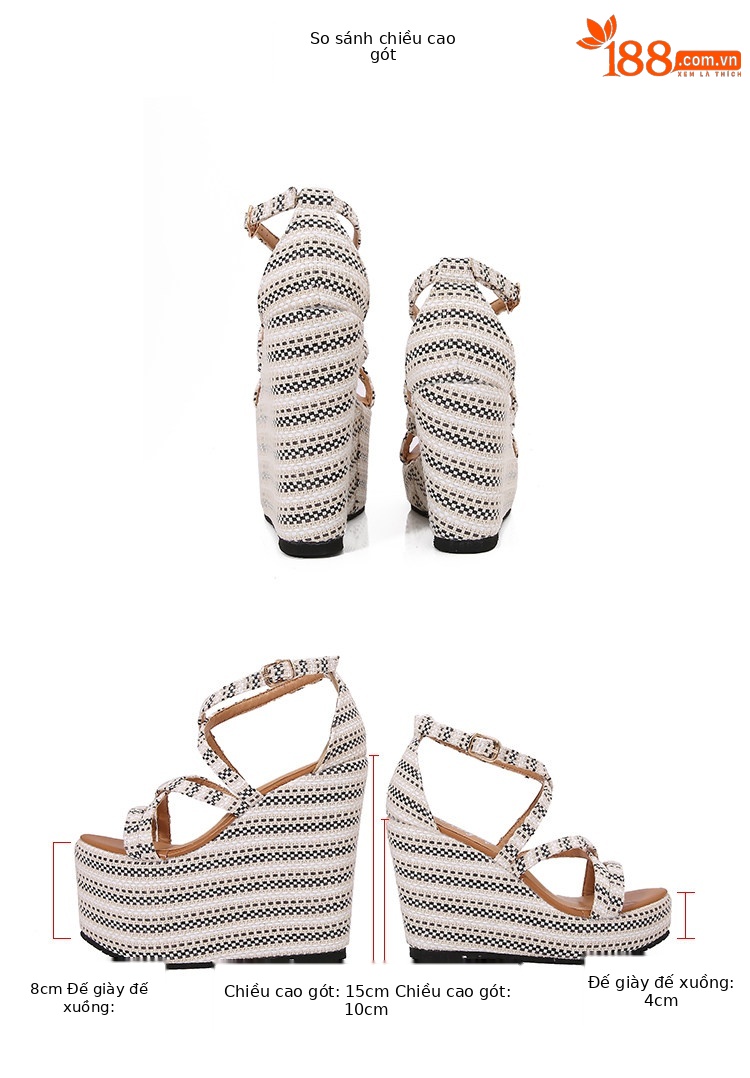 Sandal đế xuồng cao gót nữ hở mũi quai chéo, gót 10-15cm — Đen trắng 10cm, Đen trắng 15cm chi tiết 21