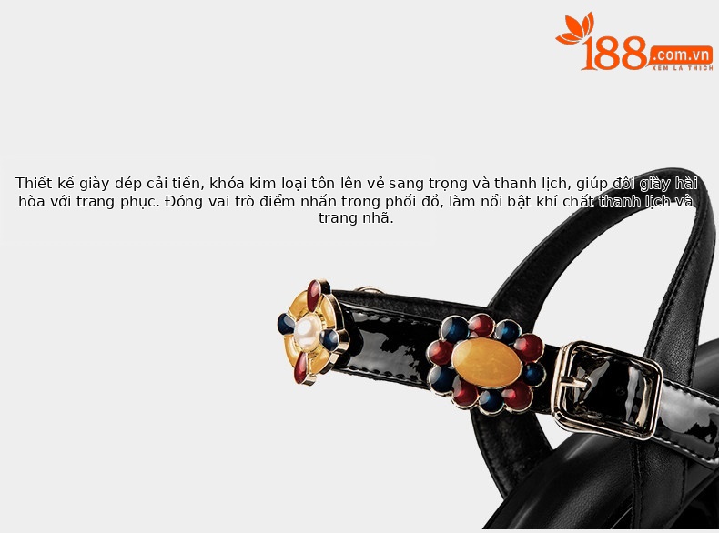 Sandal cao gót nữ mũi cá kiểu Pháp Sophie, gót vuông dày platform, quai khóa một bên — Đen, Trắng ngà chi tiết 10