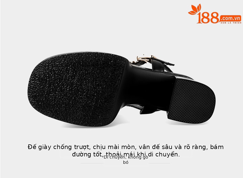 Sandal cao gót nữ mũi cá kiểu Pháp Sophie, gót vuông dày platform, quai khóa một bên — Đen, Trắng ngà chi tiết 11