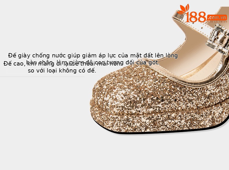Giày Mary Jane Nữ Gót Vuông Mũi Vuông Quai Khóa Bạc Cao Cấp — Vàng, Bạc chi tiết 11