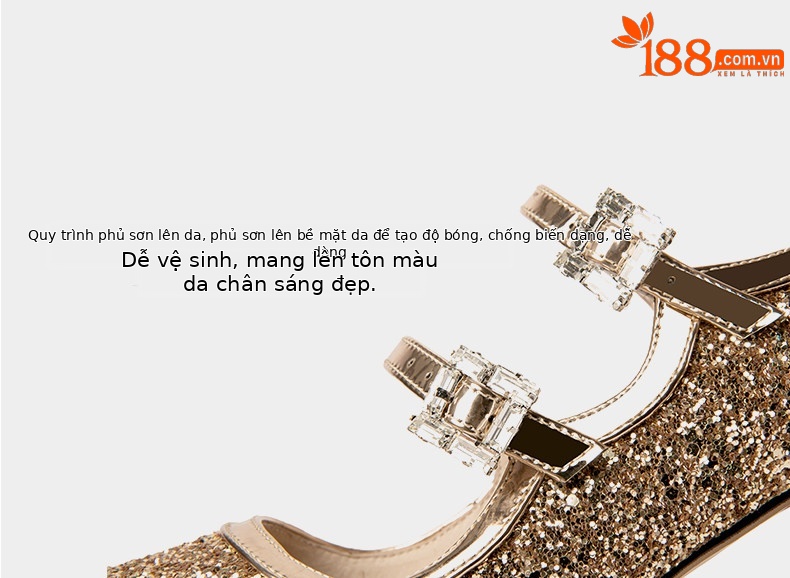 Giày Mary Jane Nữ Gót Vuông Mũi Vuông Quai Khóa Bạc Cao Cấp — Vàng, Bạc chi tiết 12