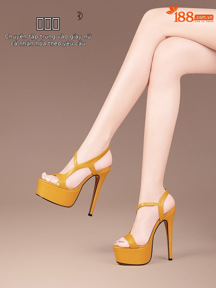 Sandal cao gót nữ hở mũi quai mảnh phong cách Pháp, gót nhọn 12-15 cm, đế platform chống mỏi — Đen Cao gót 15cm 91531, Đen Cao gót 13cm 91231, Đen Cao gót 12cm 18831, Vàng chanh Cao gót 15cm 91531