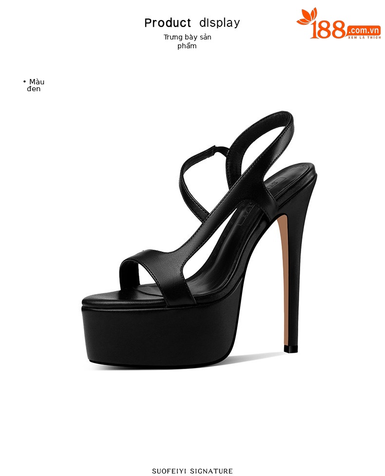 Sandal cao gót nữ hở mũi quai mảnh phong cách Pháp, gót nhọn 12-15 cm, đế platform chống mỏi — Đen Cao gót 15cm 91531, Đen Cao gót 13cm 91231, Đen Cao gót 12cm 18831, Vàng chanh Cao gót 15cm 91531 chi tiết 2