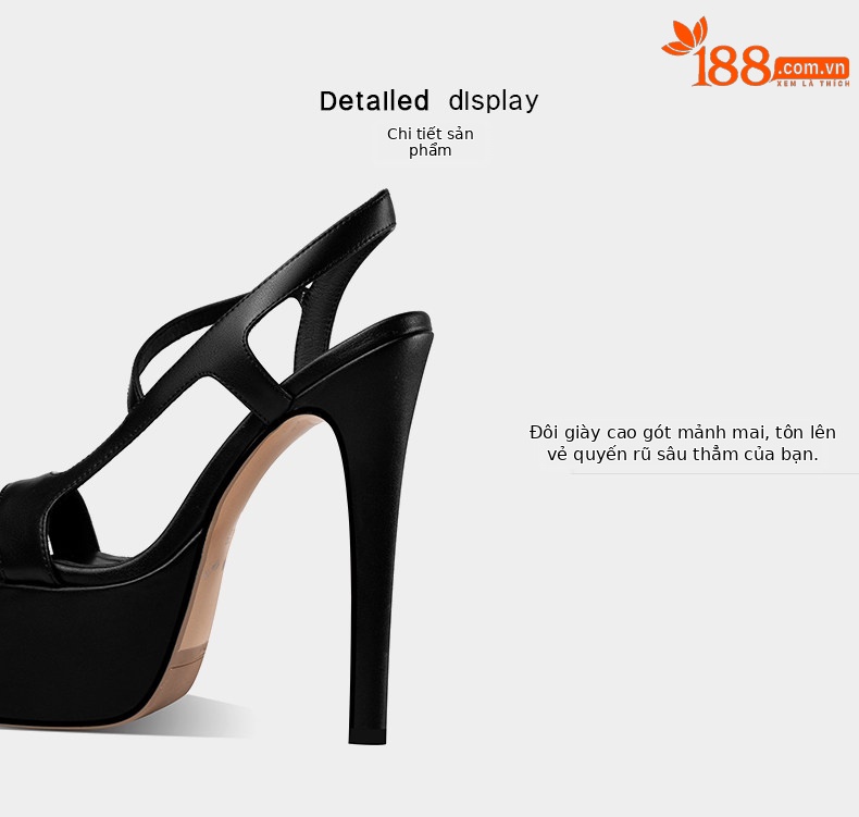 Sandal cao gót nữ hở mũi quai mảnh phong cách Pháp, gót nhọn 12-15 cm, đế platform chống mỏi — Đen Cao gót 15cm 91531, Đen Cao gót 13cm 91231, Đen Cao gót 12cm 18831, Vàng chanh Cao gót 15cm 91531 chi tiết 9