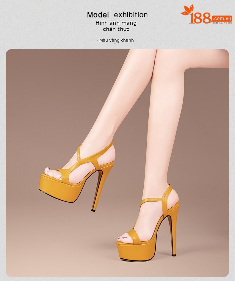 Sandal cao gót nữ hở mũi quai mảnh phong cách Pháp, gót nhọn 12-15 cm, đế platform chống mỏi — Đen Cao gót 15cm 91531, Đen Cao gót 13cm 91231, Đen Cao gót 12cm 18831, Vàng chanh Cao gót 15cm 91531 chi tiết 17