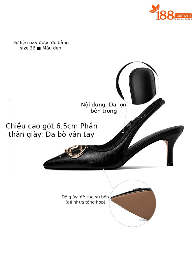 Sandal cao gót mũi nhọn cổ điển phong cách Pháp Sophie, gót nhọn 5-8 cm — Trắng Ngà, Đen