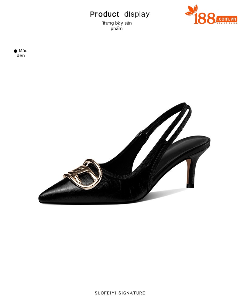 Sandal cao gót mũi nhọn cổ điển phong cách Pháp Sophie, gót nhọn 5-8 cm — Trắng Ngà, Đen chi tiết 2