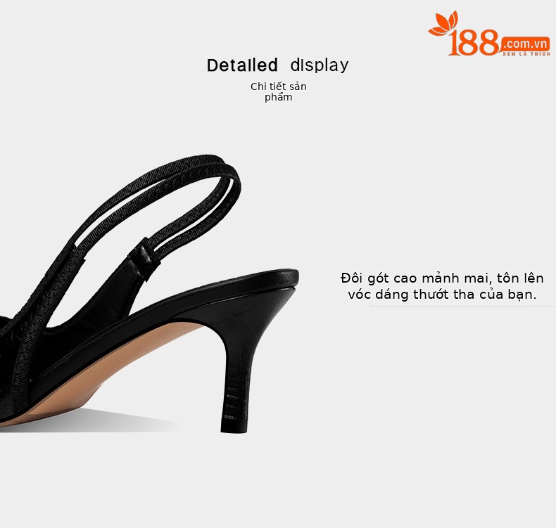 Sandal cao gót mũi nhọn cổ điển phong cách Pháp Sophie, gót nhọn 5-8 cm — Trắng Ngà, Đen chi tiết 9