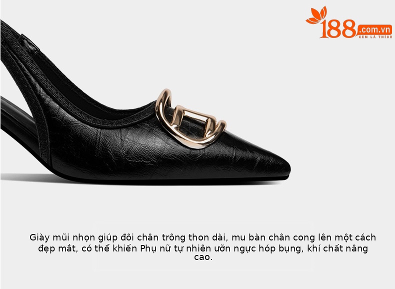 Sandal cao gót mũi nhọn cổ điển phong cách Pháp Sophie, gót nhọn 5-8 cm — Trắng Ngà, Đen chi tiết 11