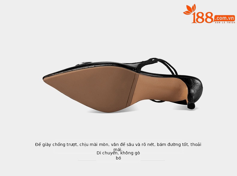 Sandal cao gót mũi nhọn cổ điển phong cách Pháp Sophie, gót nhọn 5-8 cm — Trắng Ngà, Đen chi tiết 12