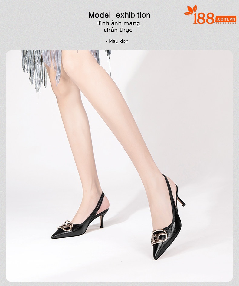 Sandal cao gót mũi nhọn cổ điển phong cách Pháp Sophie, gót nhọn 5-8 cm — Trắng Ngà, Đen chi tiết 13