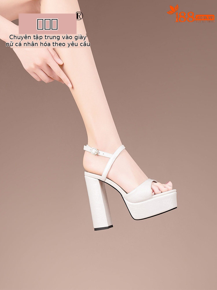 Sandal cao gót nữ quai đơn đế dày mũi hở gót siêu cao 9 cm — Đen, Trắng Ngà