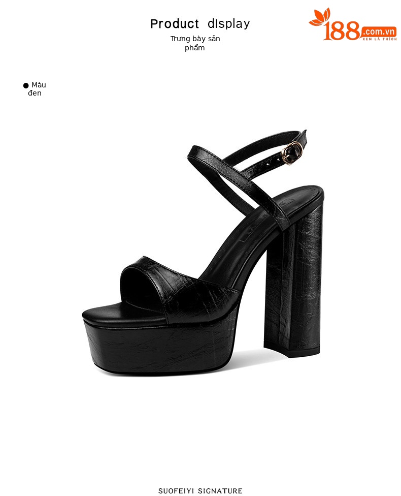 Sandal cao gót nữ quai đơn đế dày mũi hở gót siêu cao 9 cm — Đen, Trắng Ngà chi tiết 2
