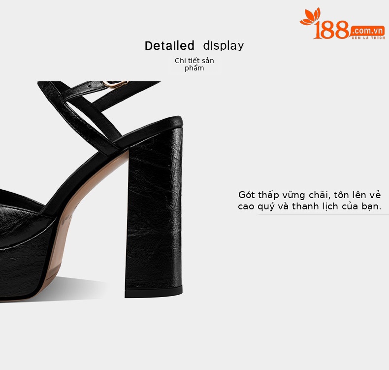 Sandal cao gót nữ quai đơn đế dày mũi hở gót siêu cao 9 cm — Đen, Trắng Ngà chi tiết 9