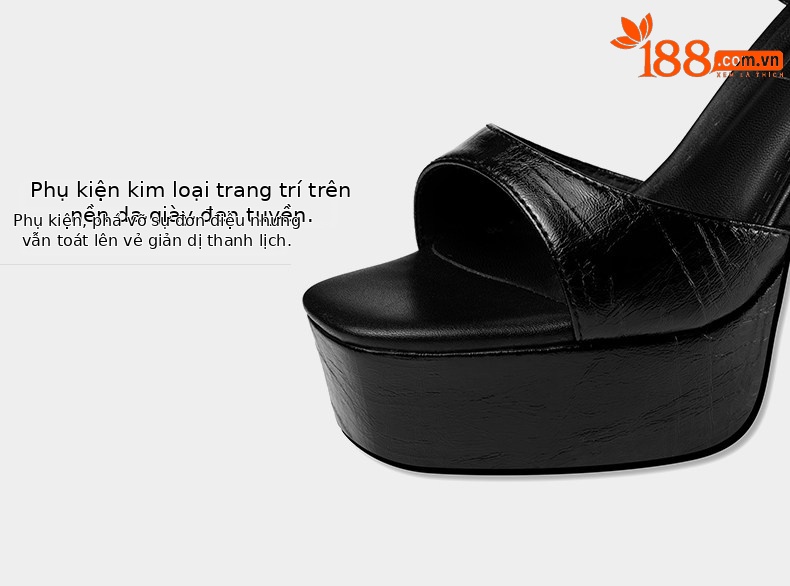 Sandal cao gót nữ quai đơn đế dày mũi hở gót siêu cao 9 cm — Đen, Trắng Ngà chi tiết 10