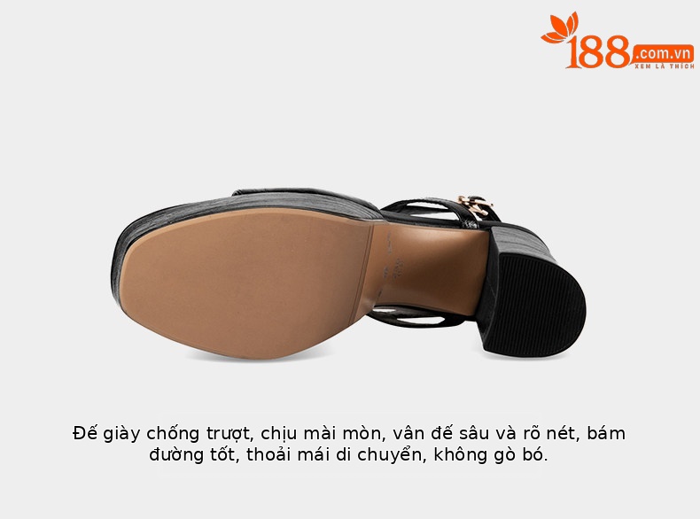 Sandal cao gót nữ quai đơn đế dày mũi hở gót siêu cao 9 cm — Đen, Trắng Ngà chi tiết 12