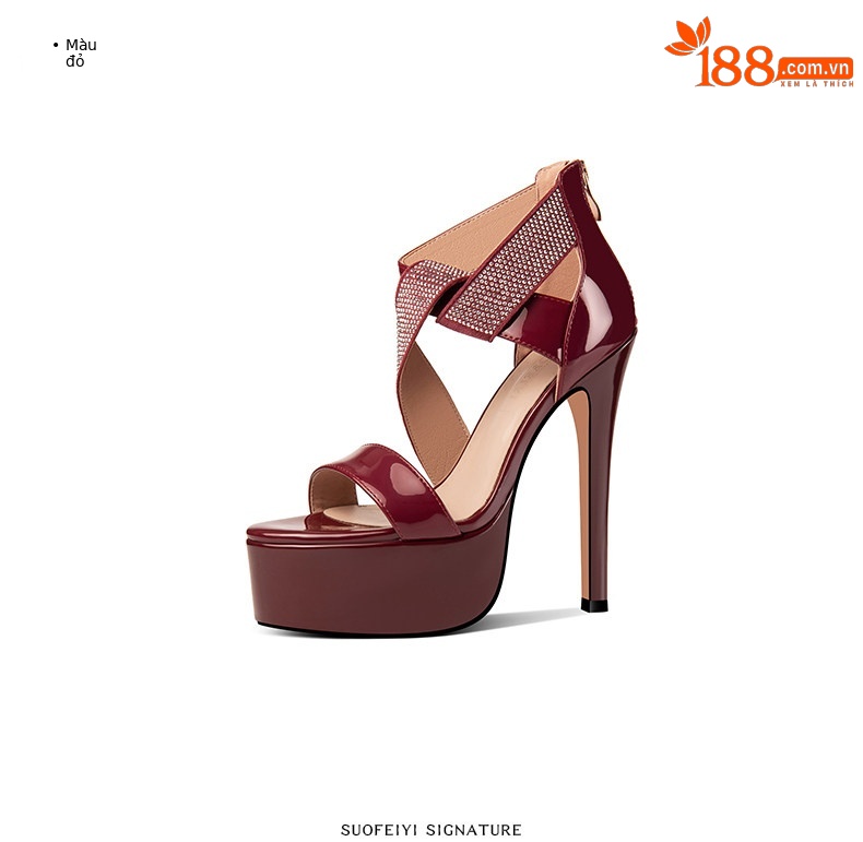 Sandal cao gót nữ hở mũi phong cách Pháp đính đá, gót nhọn 12–15 cm — Đen Cao Gót 12cm, Đỏ Cao Gót 12cm, Đen Cao Gót 13cm, Đỏ Cao Gót 13cm chi tiết 6