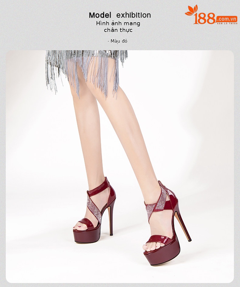 Sandal cao gót nữ hở mũi phong cách Pháp đính đá, gót nhọn 12–15 cm — Đen Cao Gót 12cm, Đỏ Cao Gót 12cm, Đen Cao Gót 13cm, Đỏ Cao Gót 13cm chi tiết 13