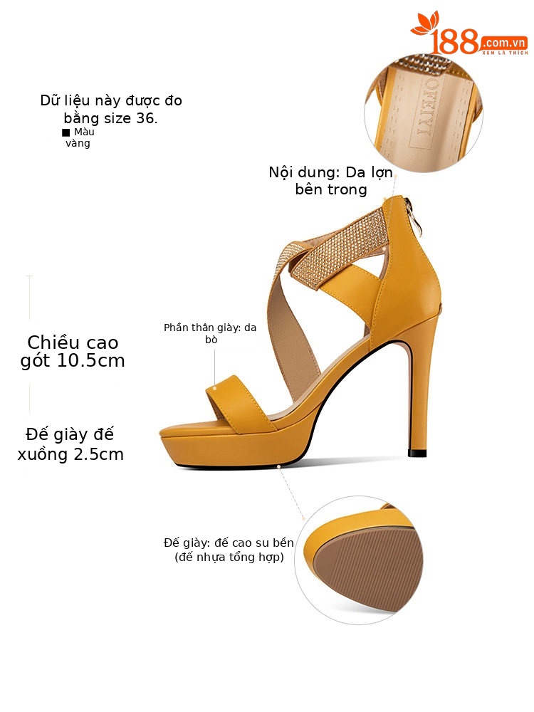 Sandal cao gót nữ hở mũi gót nhọn 9 cm quai mảnh đính đá — Vàng, Xanh da trời