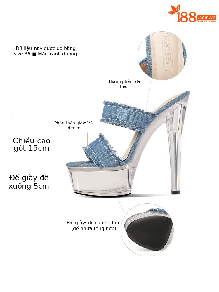 Sandal cao gót nữ mũi nhọn chất denim retro, gót nhọn 12–15 cm — Xanh Cao Gót 12cm, Xanh Cao Gót 15cm
