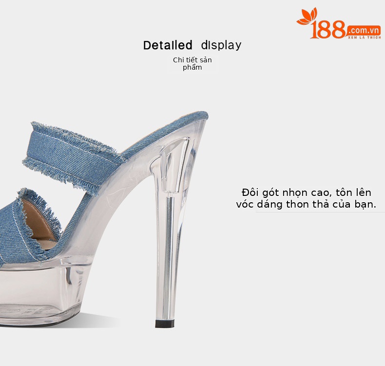 Sandal cao gót nữ mũi nhọn chất denim retro, gót nhọn 12–15 cm — Xanh Cao Gót 12cm, Xanh Cao Gót 15cm chi tiết 10