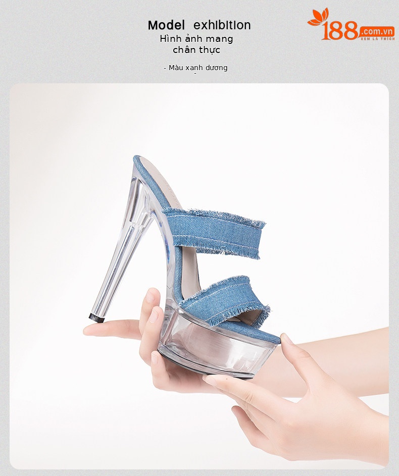 Sandal cao gót nữ mũi nhọn chất denim retro, gót nhọn 12–15 cm — Xanh Cao Gót 12cm, Xanh Cao Gót 15cm chi tiết 14