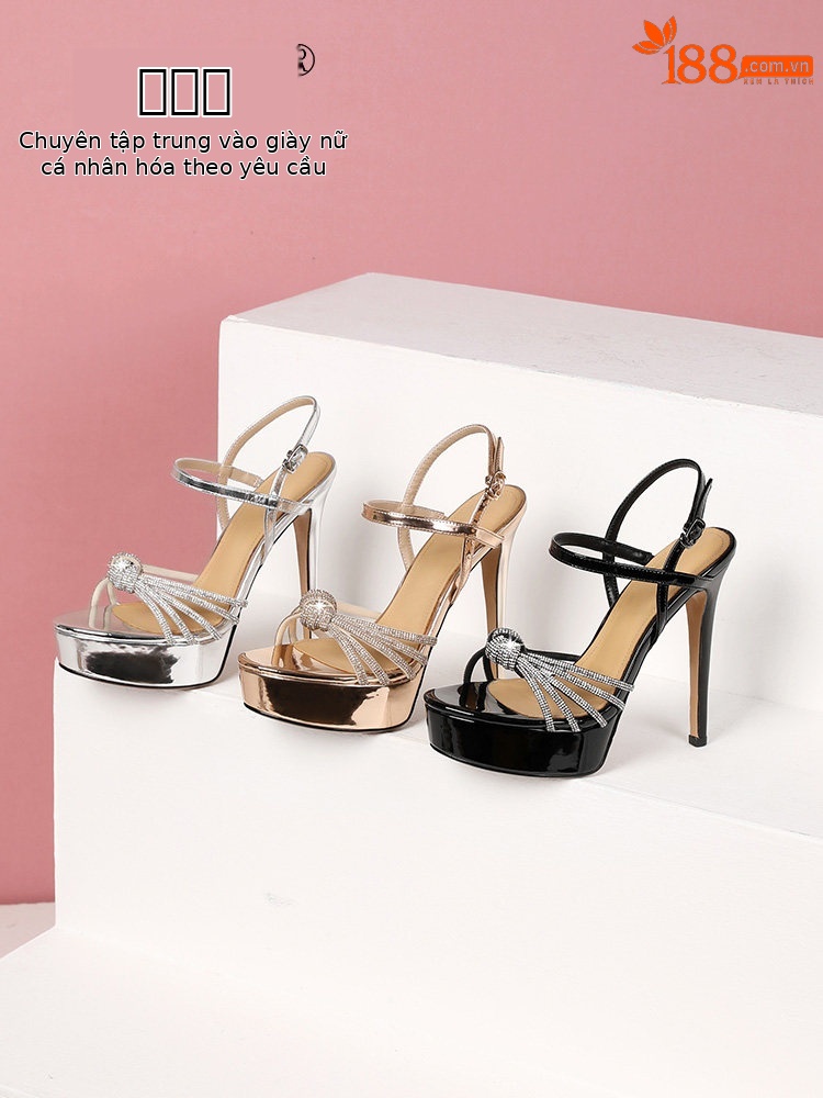 Sandal cao gót nữ hở mũi đính đá pha lê gót nhọn 10–13 cm — Đen Cao gót 10cm, Champagne Cao gót 10cm, Bạc Cao gót 10cm, Đen Cao gót 13cm