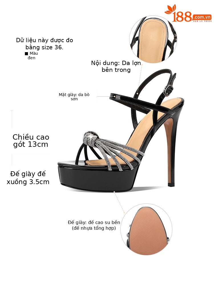 Sandal cao gót nữ hở mũi đính đá pha lê gót nhọn 10–13 cm — Đen Cao gót 10cm, Champagne Cao gót 10cm, Bạc Cao gót 10cm, Đen Cao gót 13cm