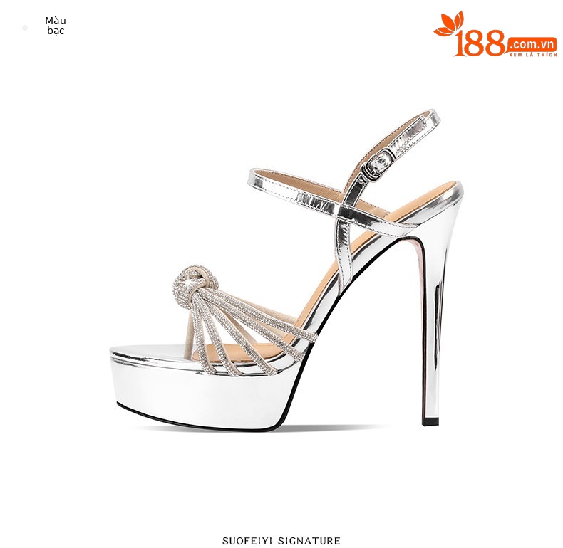 Sandal cao gót nữ hở mũi đính đá pha lê gót nhọn 10–13 cm — Đen Cao gót 10cm, Champagne Cao gót 10cm, Bạc Cao gót 10cm, Đen Cao gót 13cm chi tiết 8