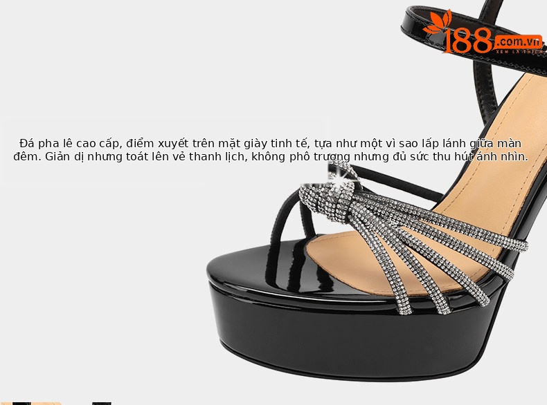 Sandal cao gót nữ hở mũi đính đá pha lê gót nhọn 10–13 cm — Đen Cao gót 10cm, Champagne Cao gót 10cm, Bạc Cao gót 10cm, Đen Cao gót 13cm chi tiết 11