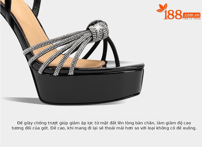 Sandal cao gót nữ hở mũi đính đá pha lê gót nhọn 10–13 cm — Đen Cao gót 10cm, Champagne Cao gót 10cm, Bạc Cao gót 10cm, Đen Cao gót 13cm chi tiết 12
