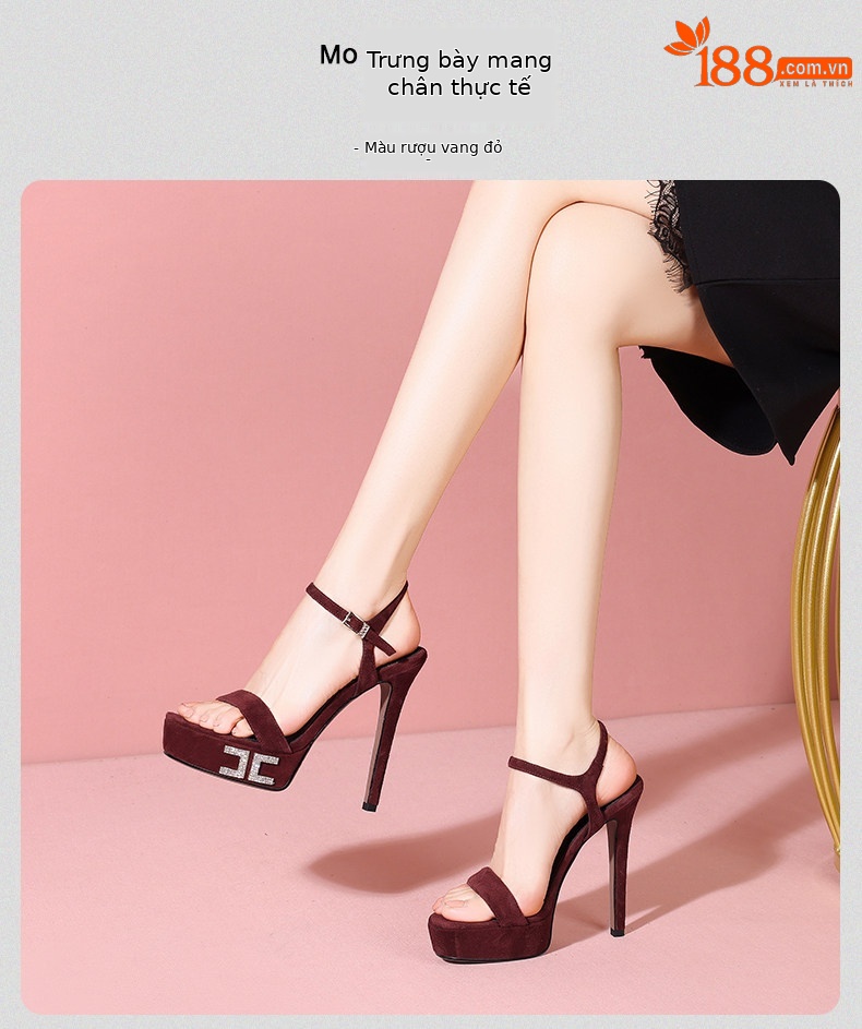 Sandal cao gót nữ hở mũi phong cách châu Âu đơn giản, gót nhọn 11cm hoặc 13cm — Đen Cao gót 11cm, Hồng Cao gót 11cm, Đỏ rượu Cao gót 11cm, Đen Cao gót 13cm chi tiết 23