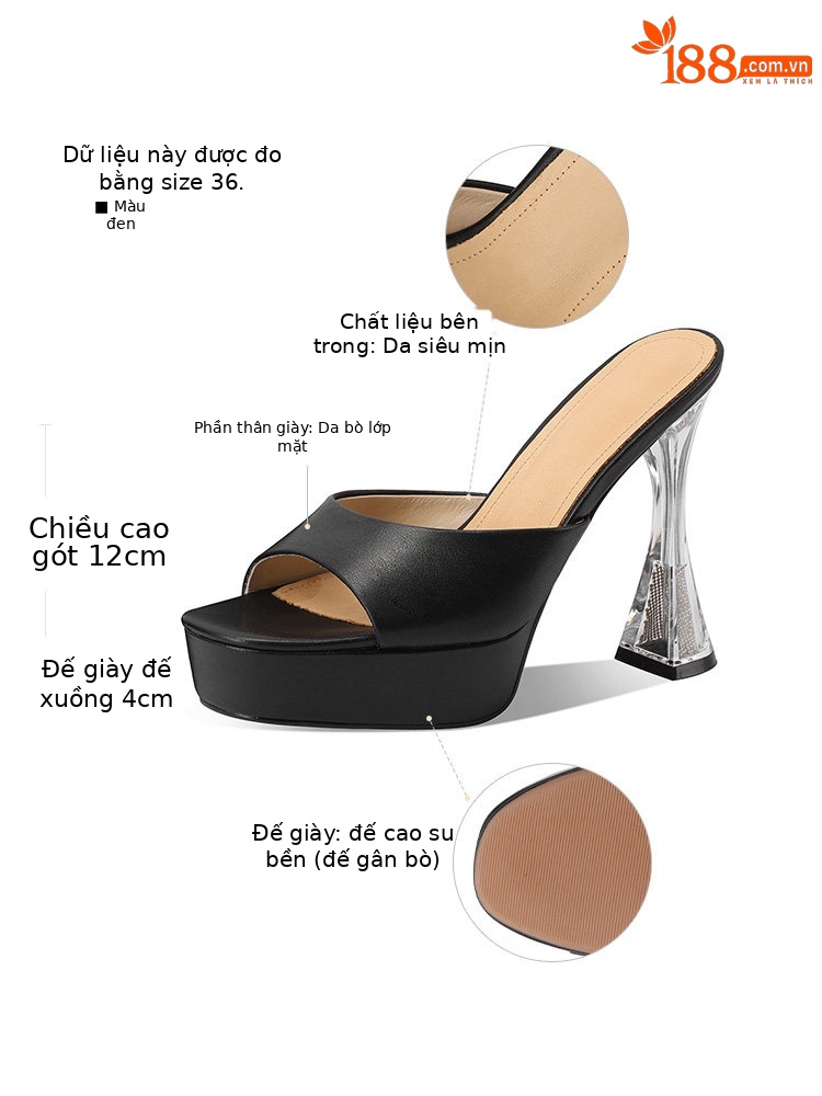 Sandal cao gót nữ hở mũi đế dày platform, gót 9 cm — Đen, Trắng