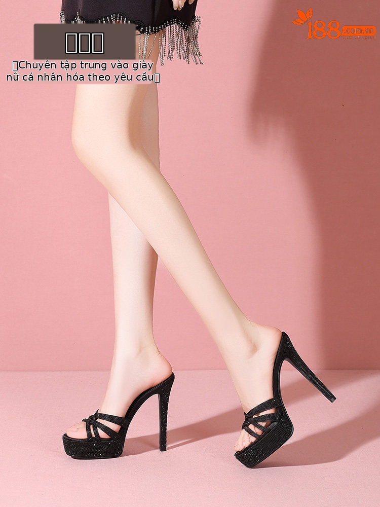 Sandal cao gót nữ hở mũi đính đá pha lê, gót 11–13 cm, đế platform dày — Đen Cao Gót 11cm, Trắng Ngà Cao Gót 11cm, Màu Champagne Cao Gót 11cm, Đen Cao Gót 13cm