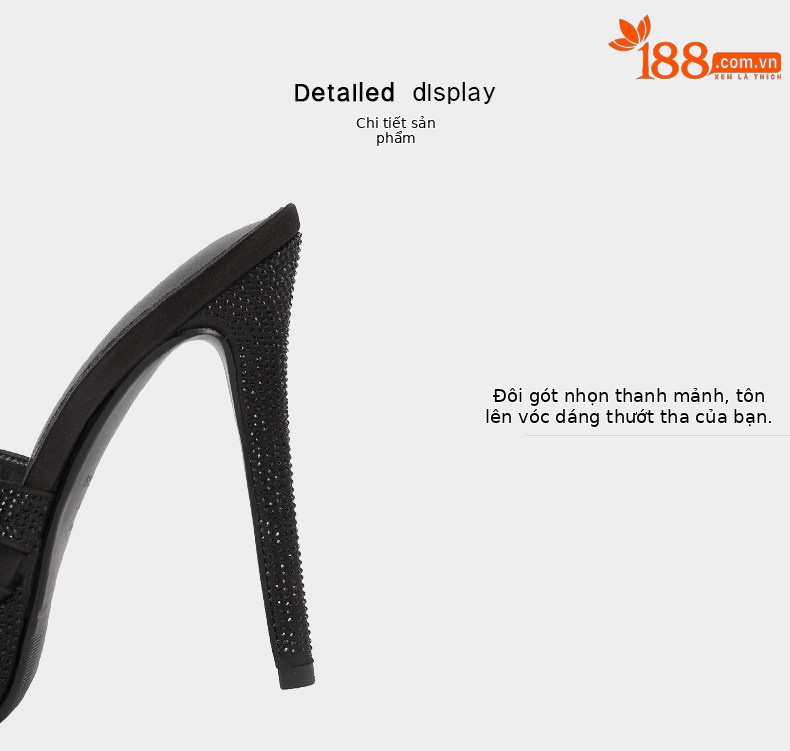 Sandal cao gót nữ hở mũi đính đá pha lê, gót 11–13 cm, đế platform dày — Đen Cao Gót 11cm, Trắng Ngà Cao Gót 11cm, Màu Champagne Cao Gót 11cm, Đen Cao Gót 13cm chi tiết 10