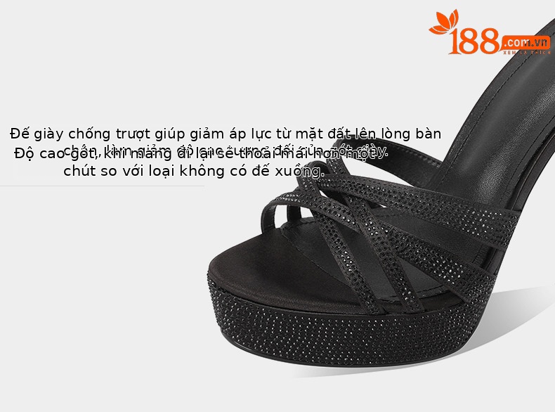 Sandal cao gót nữ hở mũi đính đá pha lê, gót 11–13 cm, đế platform dày — Đen Cao Gót 11cm, Trắng Ngà Cao Gót 11cm, Màu Champagne Cao Gót 11cm, Đen Cao Gót 13cm chi tiết 11