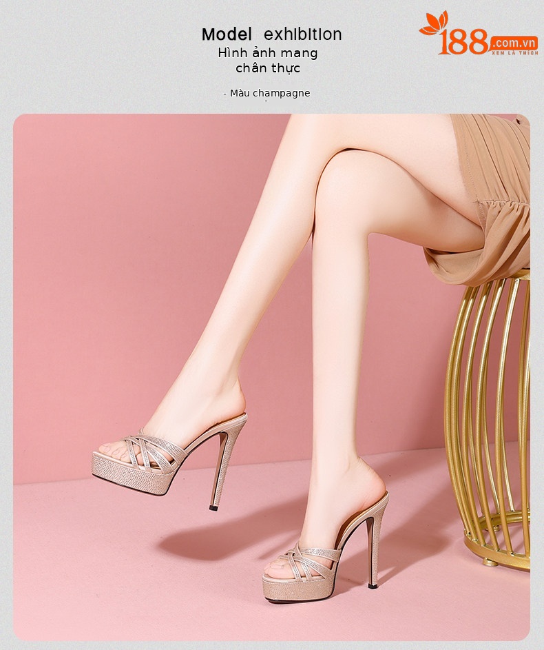 Sandal cao gót nữ hở mũi đính đá pha lê, gót 11–13 cm, đế platform dày — Đen Cao Gót 11cm, Trắng Ngà Cao Gót 11cm, Màu Champagne Cao Gót 11cm, Đen Cao Gót 13cm chi tiết 22