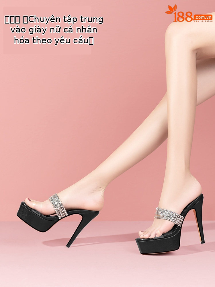 Sandal cao gót nữ mũi nhọn hở mũi quai trong suốt đính đá — Giày Mũi Nhọn Đen 35848-1, Giày Mũi Nhọn Xanh 35848-1, Giày Gót Thô Đen 35648-1, Giày Gót Thô Xanh 35648-1