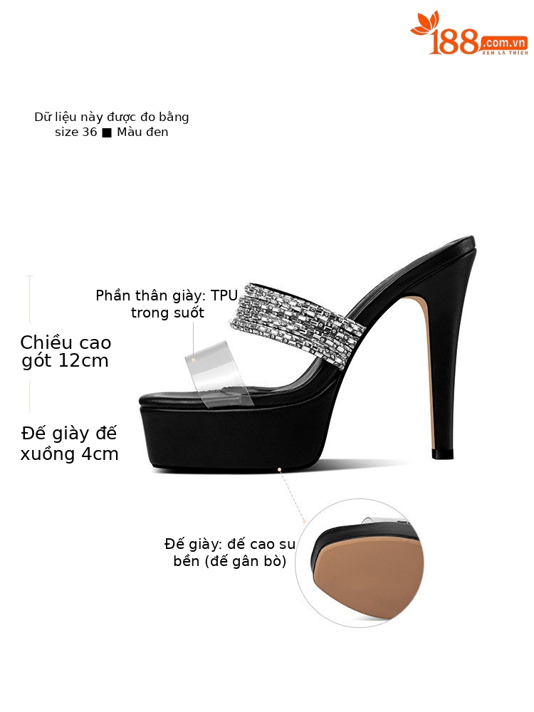 Sandal cao gót nữ mũi nhọn hở mũi quai trong suốt đính đá — Giày Mũi Nhọn Đen 35848-1, Giày Mũi Nhọn Xanh 35848-1, Giày Gót Thô Đen 35648-1, Giày Gót Thô Xanh 35648-1