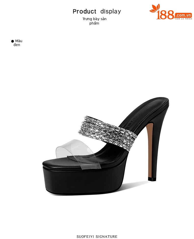 Sandal cao gót nữ mũi nhọn hở mũi quai trong suốt đính đá — Giày Mũi Nhọn Đen 35848-1, Giày Mũi Nhọn Xanh 35848-1, Giày Gót Thô Đen 35648-1, Giày Gót Thô Xanh 35648-1 chi tiết 2