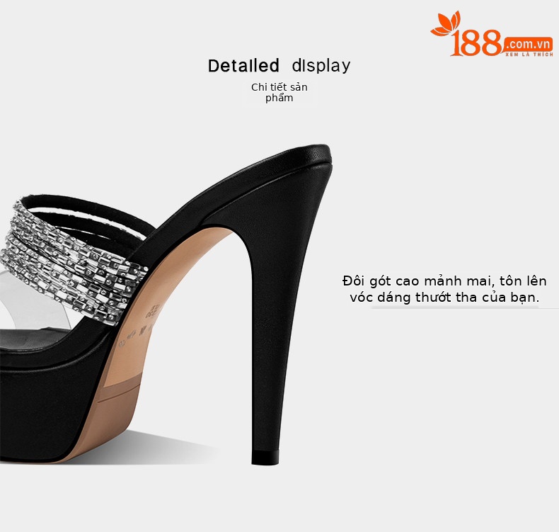 Sandal cao gót nữ mũi nhọn hở mũi quai trong suốt đính đá — Giày Mũi Nhọn Đen 35848-1, Giày Mũi Nhọn Xanh 35848-1, Giày Gót Thô Đen 35648-1, Giày Gót Thô Xanh 35648-1 chi tiết 10