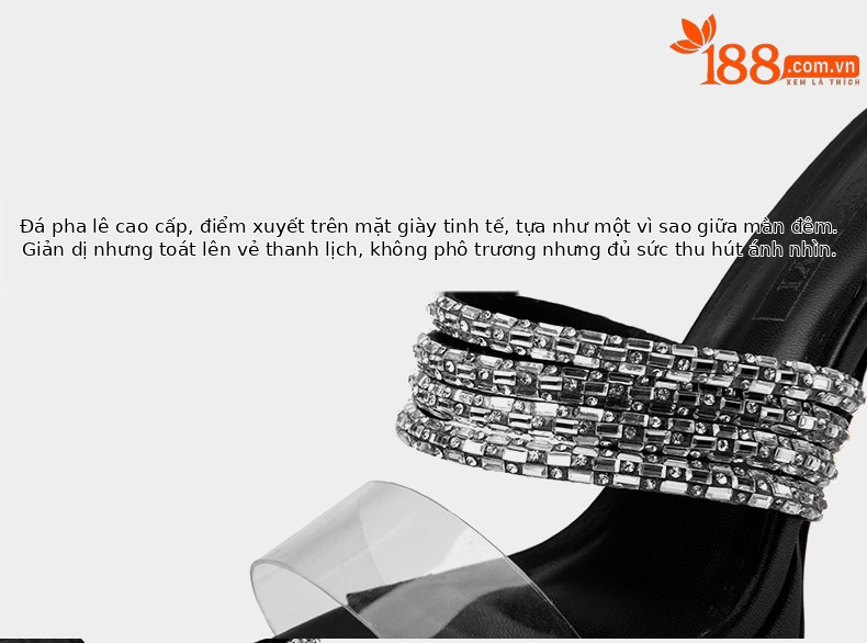 Sandal cao gót nữ mũi nhọn hở mũi quai trong suốt đính đá — Giày Mũi Nhọn Đen 35848-1, Giày Mũi Nhọn Xanh 35848-1, Giày Gót Thô Đen 35648-1, Giày Gót Thô Xanh 35648-1 chi tiết 11