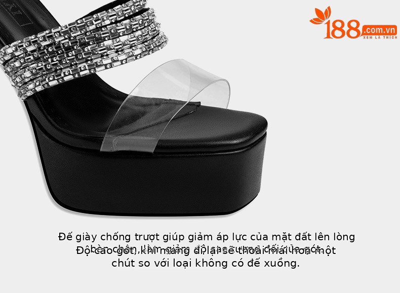 Sandal cao gót nữ mũi nhọn hở mũi quai trong suốt đính đá — Giày Mũi Nhọn Đen 35848-1, Giày Mũi Nhọn Xanh 35848-1, Giày Gót Thô Đen 35648-1, Giày Gót Thô Xanh 35648-1 chi tiết 12