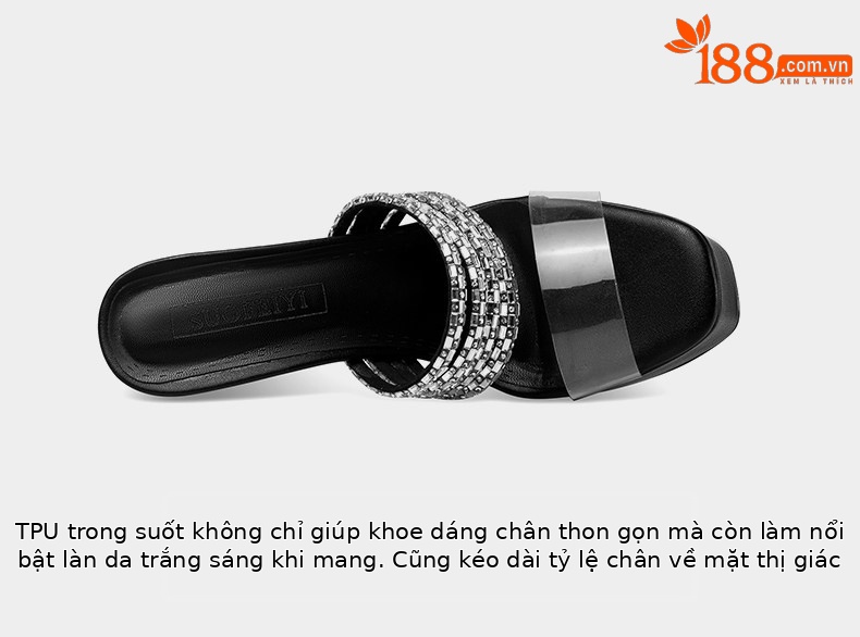 Sandal cao gót nữ mũi nhọn hở mũi quai trong suốt đính đá — Giày Mũi Nhọn Đen 35848-1, Giày Mũi Nhọn Xanh 35848-1, Giày Gót Thô Đen 35648-1, Giày Gót Thô Xanh 35648-1 chi tiết 13