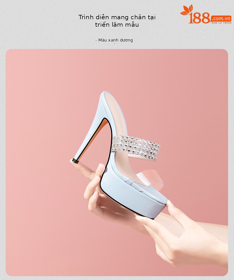 Sandal cao gót nữ mũi nhọn hở mũi quai trong suốt đính đá — Giày Mũi Nhọn Đen 35848-1, Giày Mũi Nhọn Xanh 35848-1, Giày Gót Thô Đen 35648-1, Giày Gót Thô Xanh 35648-1 chi tiết 19