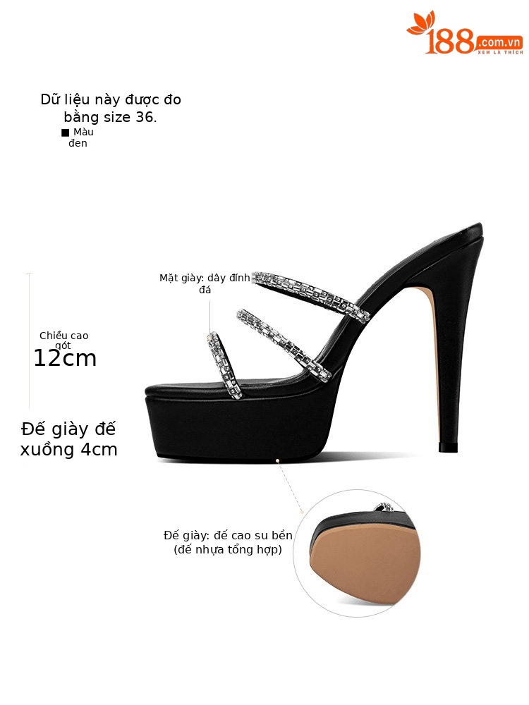 Sandal cao gót nữ hở mũi đính đá quai mảnh gót nhọn 6-8cm — Giày nhọn đen 35847-1, Giày nhọn trắng 35847-1, Black (Thick Heel) 35647-1, White (Thick Heel) 35647-1